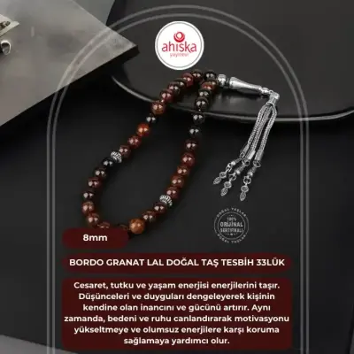 Bordo Granat Lal Doğal Taş Tesbih 33lük - 8mm - Doğal Taş (1)