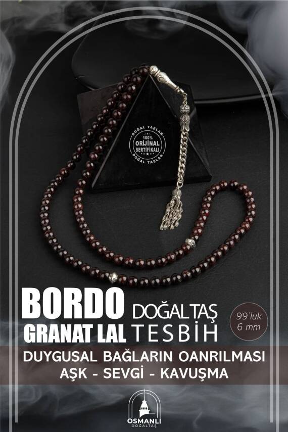 Bordo Granat Lal Doğal Taş Tesbih 99luk - 6mm - 1