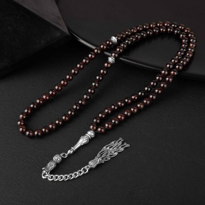 Bordo Granat Lal Doğal Taş Tesbih 99luk - 6mm - 1
