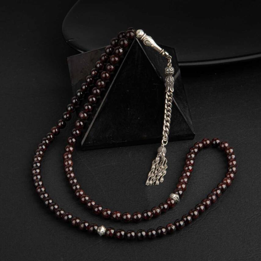 Bordo Granat Lal Doğal Taş Tesbih 99luk - 6mm - 4