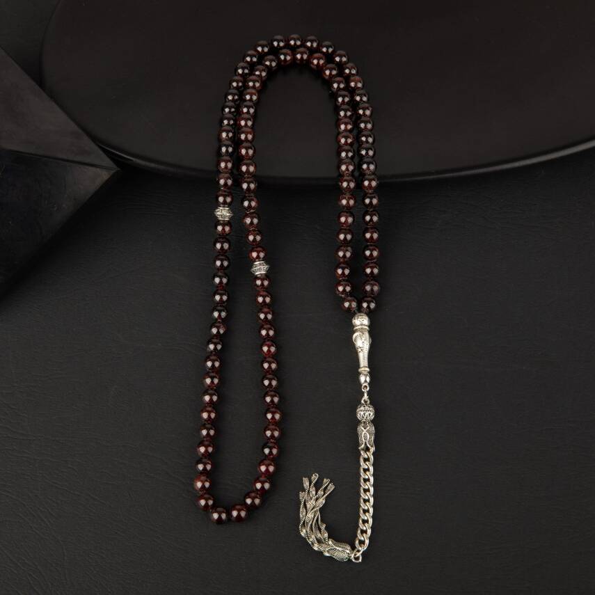Bordo Granat Lal Doğal Taş Tesbih 99luk - 6mm - 2