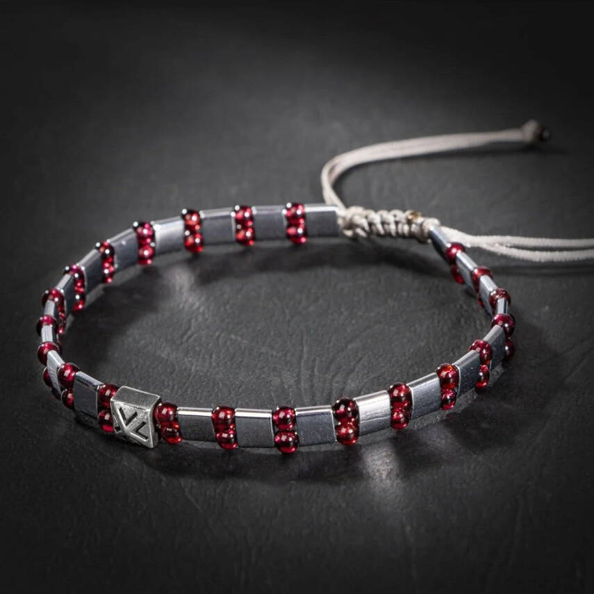 Bordo Granat Lal Hematit Doğal Taş Erkek Makrome Bileklik - 1