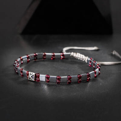 Bordo Granat Lal Hematit Doğal Taş Erkek Makrome Bileklik - 2