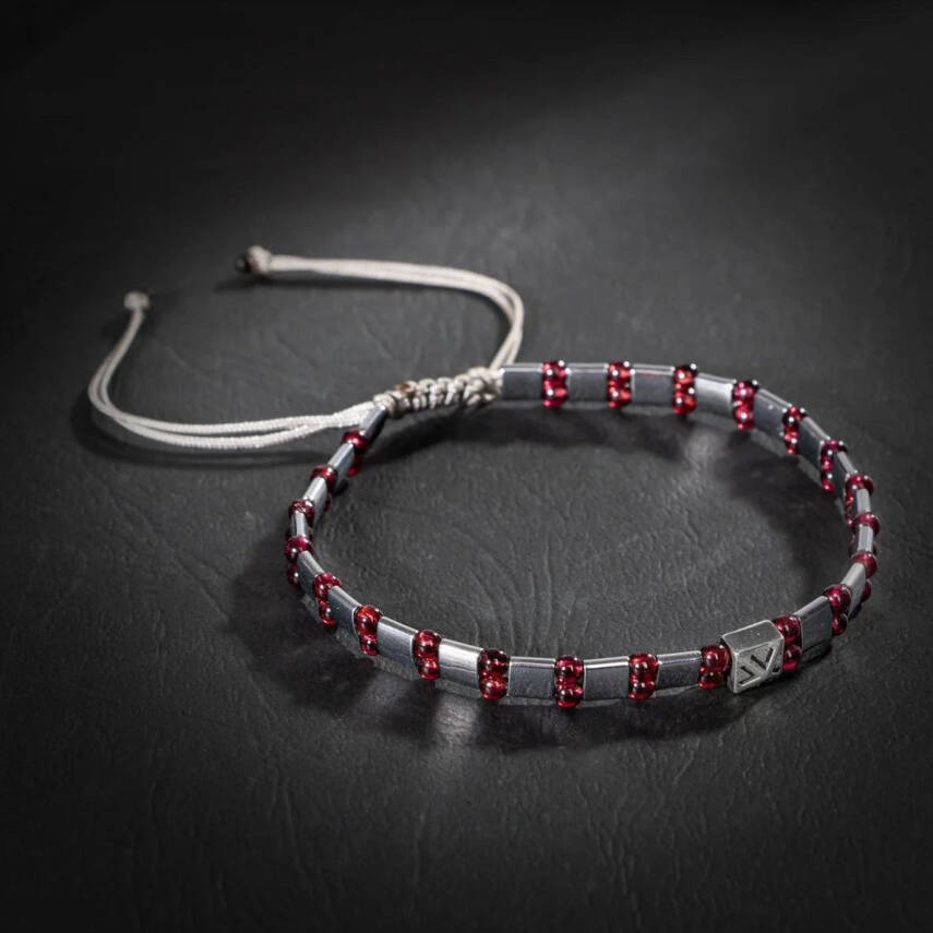 Bordo Granat Lal Hematit Doğal Taş Erkek Makrome Bileklik - 4