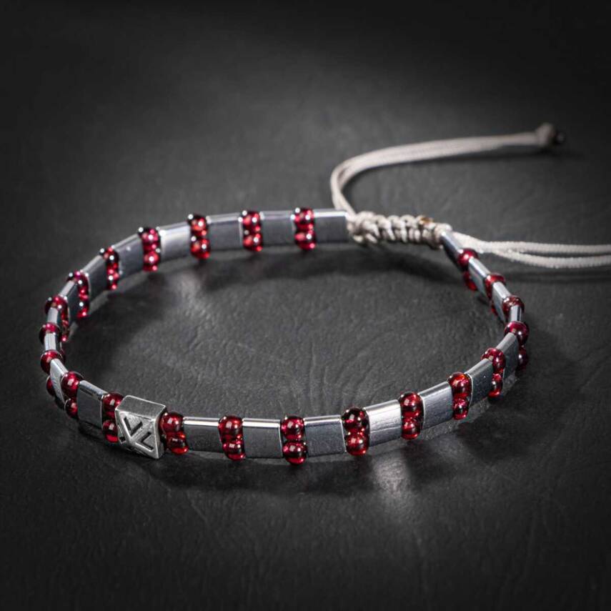 Bordo Granat Lal-Hematit Doğal Taş Erkek Makrome Bileklik - 3