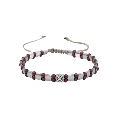 Bordo Granat Lal-Hematit Doğal Taş Erkek Makrome Bileklik - Osmanlı Doğaltaş