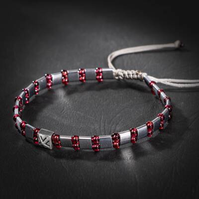 Bordo Granat Lal-Hematit Doğal Taş Erkek Makrome Bileklik - 3