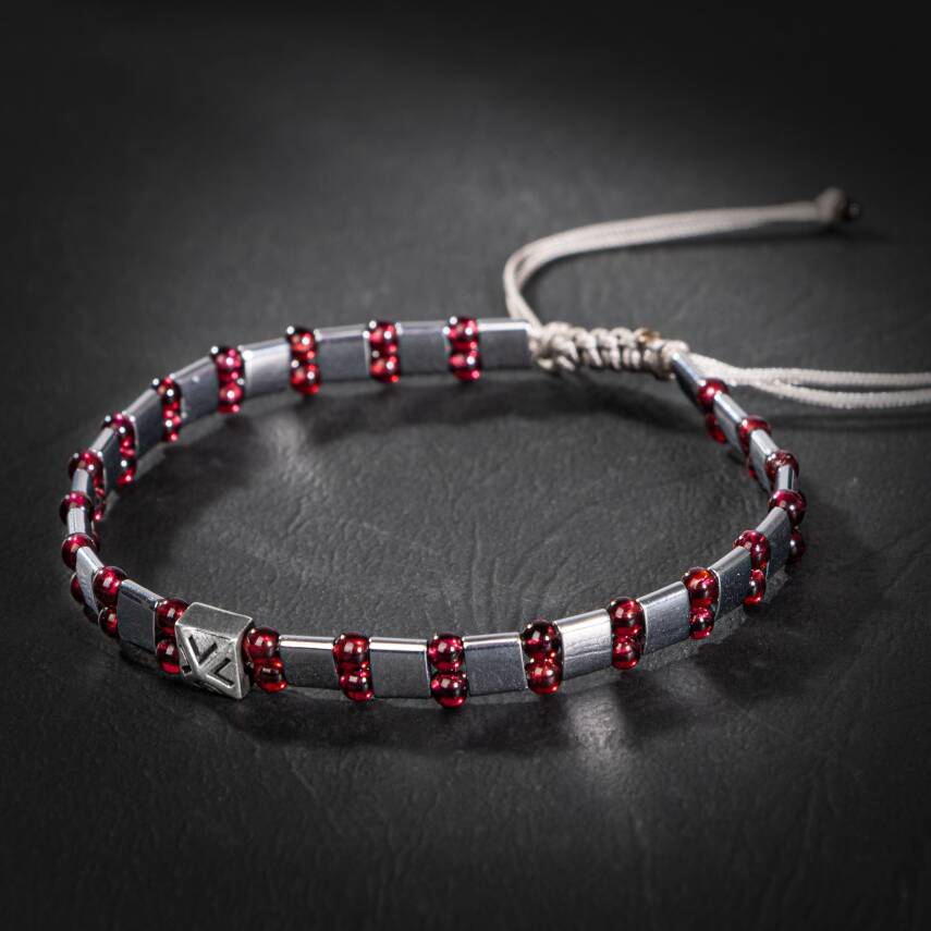 Bordo Granat Lal-Hematit Doğal Taş Erkek Makrome Bileklik - 3