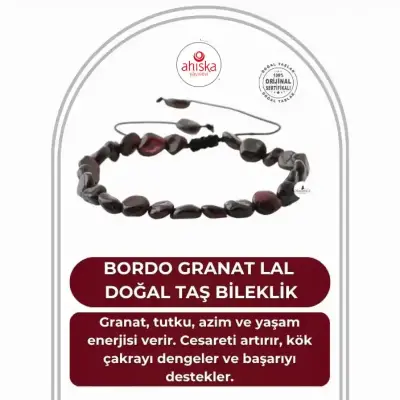 Bordo Granat Lal Natürel Kesim Doğal Taş Bileklik - 1