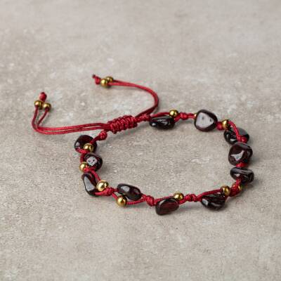 Bordo Granat Lal Natürel Kesim Doğal Taş Makrome Bileklik - 2