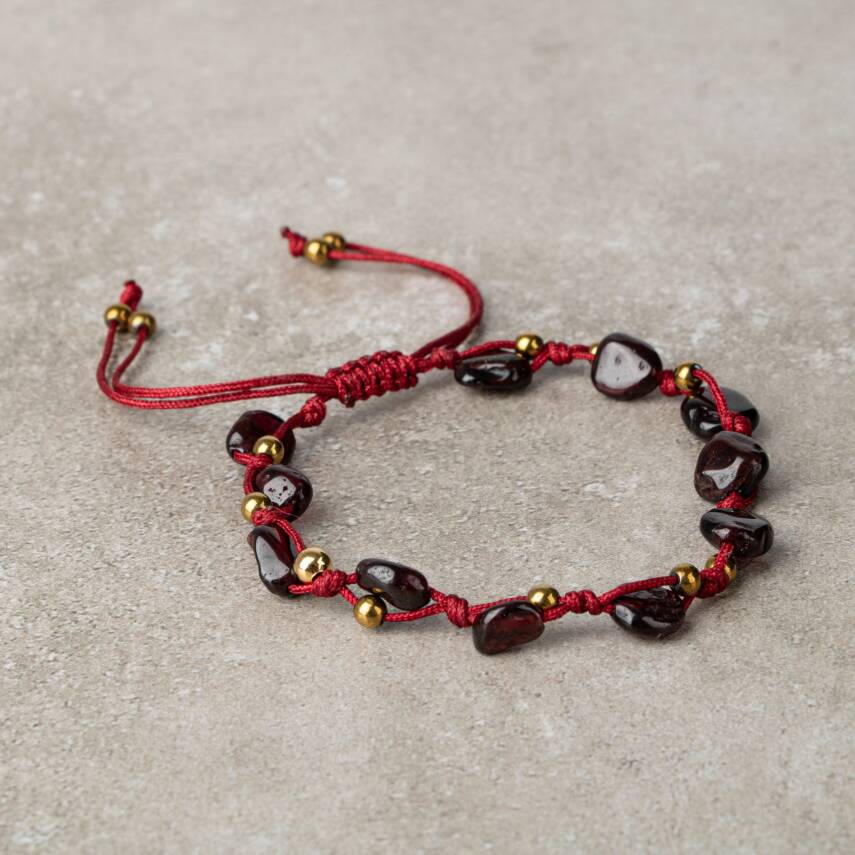 Bordo Granat Lal Natürel Kesim Doğal Taş Makrome Bileklik - 2