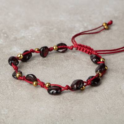 Bordo Granat Lal Natürel Kesim Doğal Taş Makrome Bileklik - 3