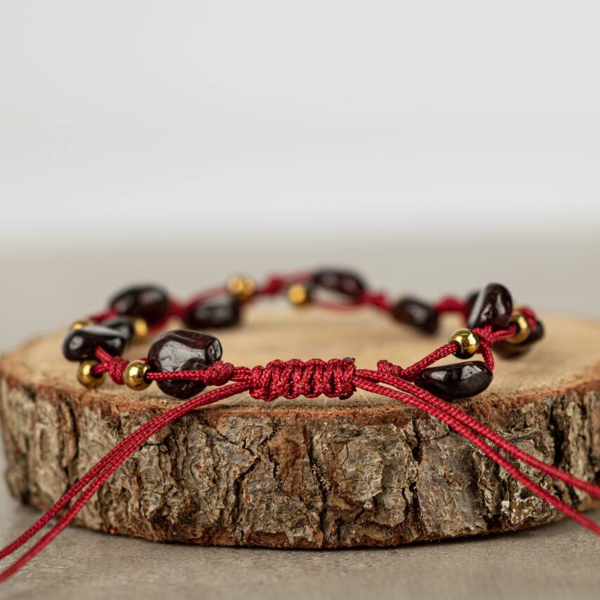 Bordo Granat Lal Natürel Kesim Doğal Taş Makrome Bileklik - 4