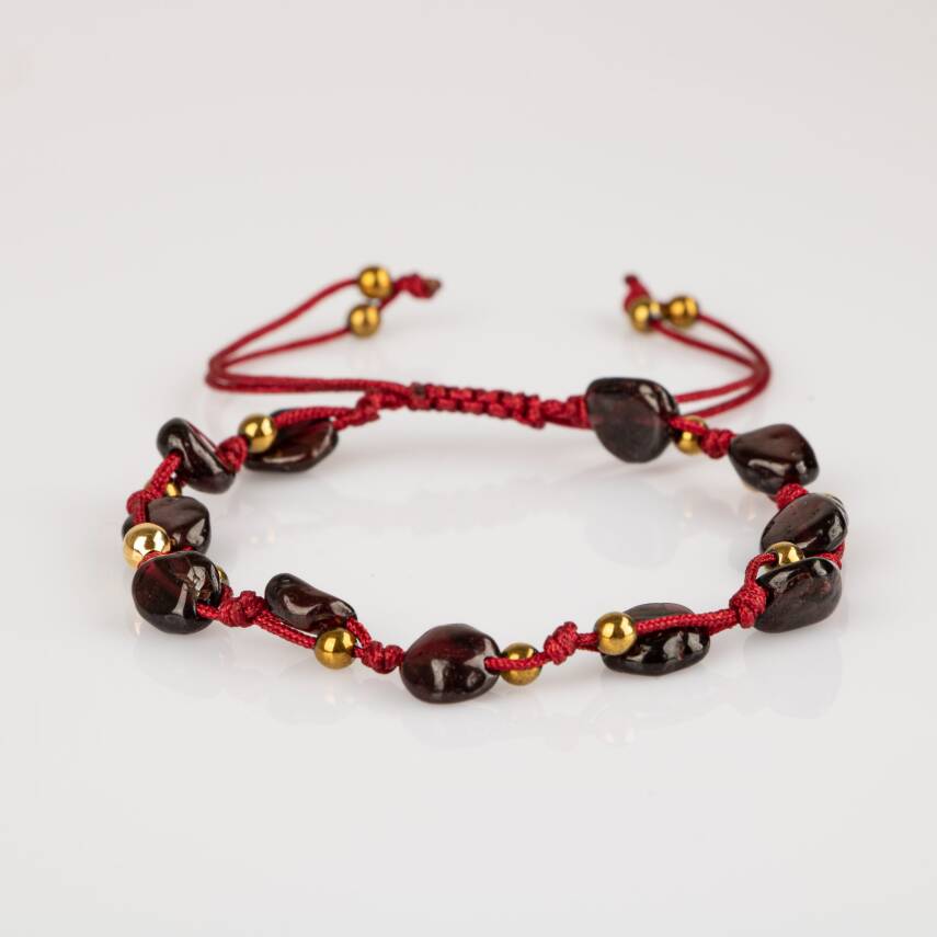 Bordo Granat Lal Natürel Kesim Doğal Taş Makrome Bileklik - 5