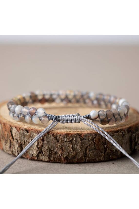 Botswana Akiği 3-4mm Çift Sıra Doğal Taş Bileklik - 1