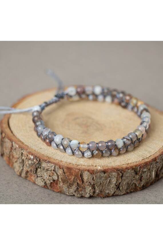 Botswana Akiği 3-4mm Çift Sıra Doğal Taş Bileklik - 2