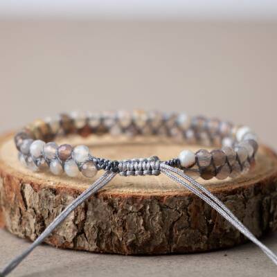 Botswana Akiği 3-4mm Çift Sıra Doğal Taş Bileklik - 2