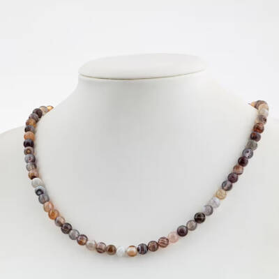 Botswana Akiği 6 mm Düğümlü Doğal Taş Kolye - Osmanlı Doğaltaş