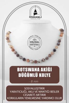 Botswana Akiği 8 mm Düğümlü Doğal Taş Kolye - Osmanlı Doğaltaş
