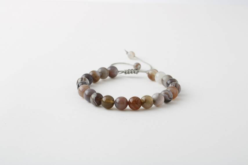 Botswana Akiği 8mm Merdiven Kapama Doğal Taş Bileklik - 1