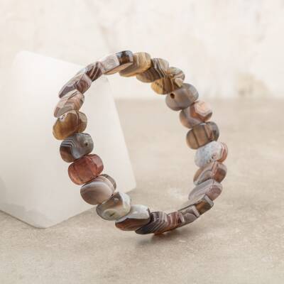 Botswana Akiği Doğal Taş Geniş Kesim Bileklik - Osmanlı Doğaltaş