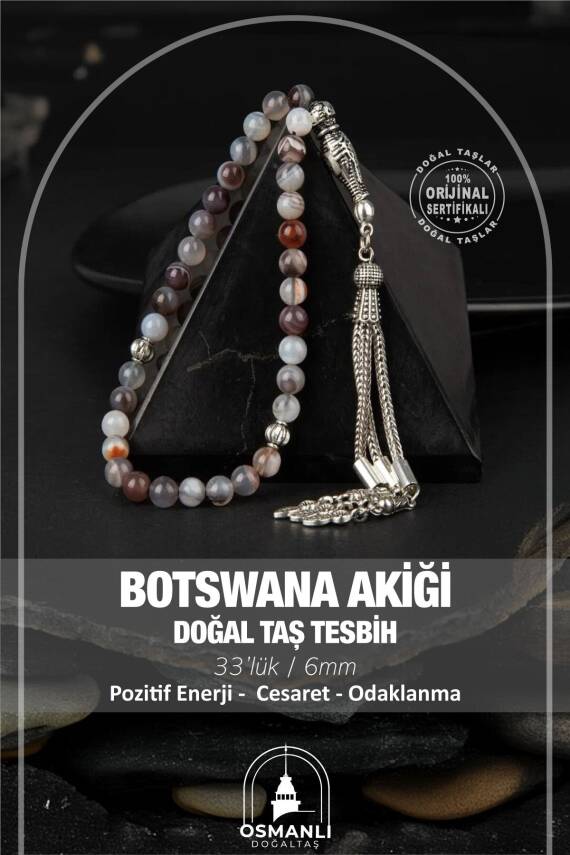 Botswana Akiği Doğal Taş Tesbih 33lük - 6mm - 1