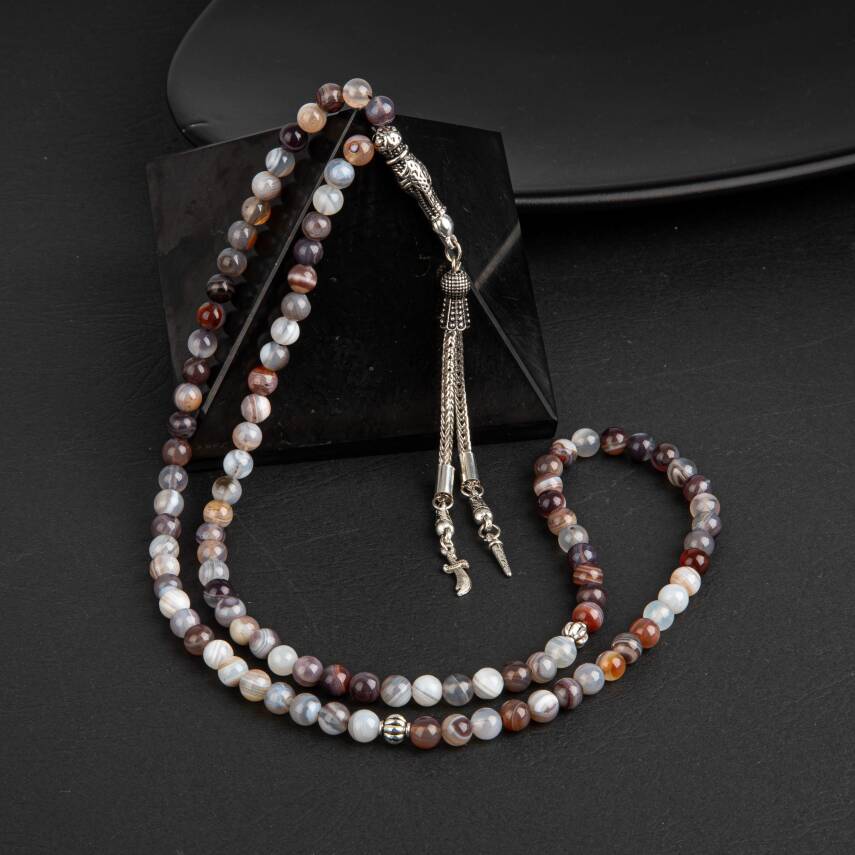 Botswana Akiği Doğal Taş Tesbih 99luk - 6mm - 1