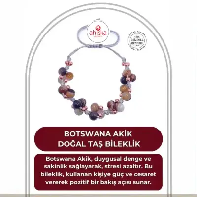Botswana Akik Doğal Taş Merdiven Kapama İpli Her Bileğe Ayarlanabilir Bileklik - 1