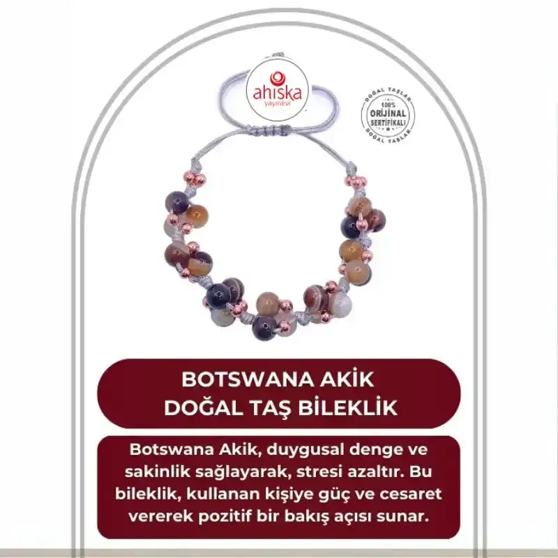 Botswana Akik Doğal Taş Merdiven Kapama İpli Her Bileğe Ayarlanabilir Bileklik - 1