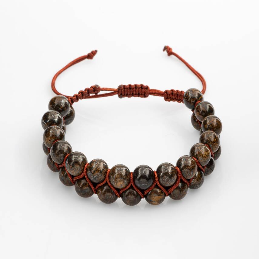 Bronzit 8mm Çift Sıra Makrome Doğal Taş Bileklik - 1