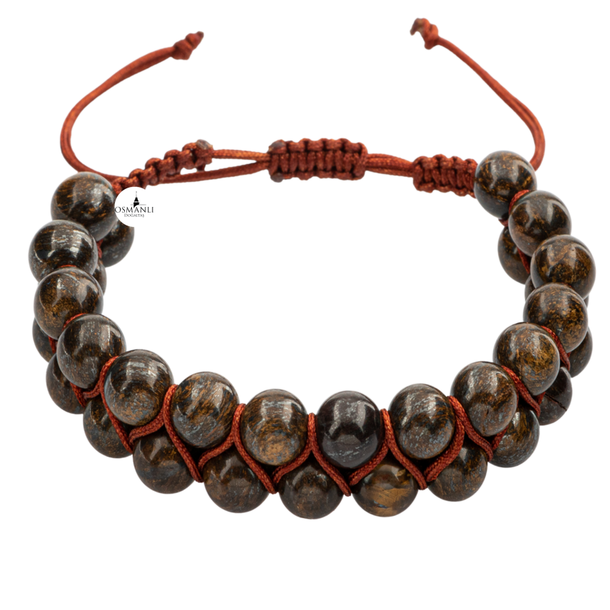 Bronzit 8mm Çift Sıra Makrome Doğal Taş Bileklik - 3