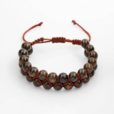 Bronzit 8mm Çift Sıra Makrome Doğal Taş Bileklik - 4