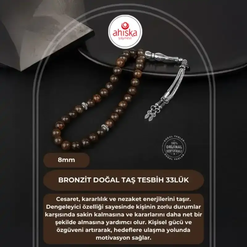 Bronzit Doğal Taş Tesbih 33lük - 8mm - 1