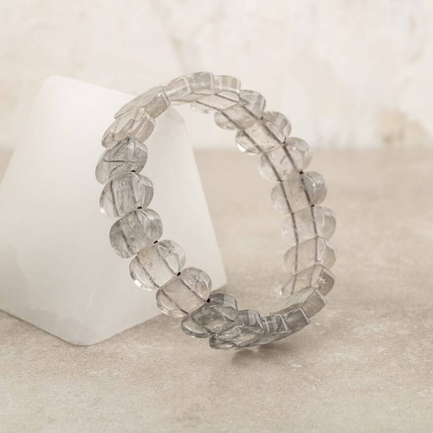 Bulutlu Kuvars Doğal Taş Geniş Kesim Bileklik - 1