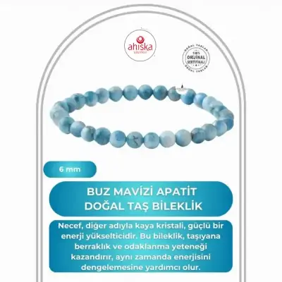 Buz Mavizi Apatit 6mm Doğal Taş Bileklik - 1