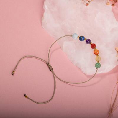 Çakra-Akuamarin-Karnelyan Akik-Yeşil Aventurin-Lapis-Sitrin-Ametist-Kırmızı Akik Doğal Taş Bileklik - 4