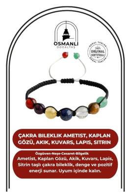 Çakra Bileklik Ametist, Kaplan Gözü, Akik, Kuvars, Lapis, Sitrin - Osmanlı Doğaltaş