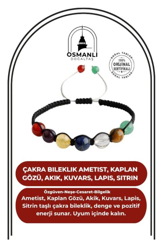 Çakra Bileklik Ametist, Kaplan Gözü, Akik, Kuvars, Lapis, Sitrin - 1