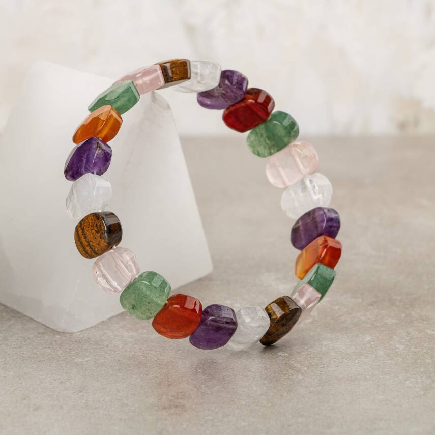 Çakra Bileklik Ametist, Kaplan Gözü, Akik, Kuvars, Pembe Kuvars, Aventurin - 2