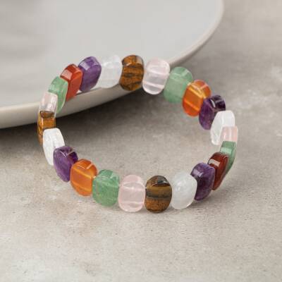 Çakra Bileklik Ametist, Kaplan Gözü, Akik, Kuvars, Pembe Kuvars, Aventurin - 3