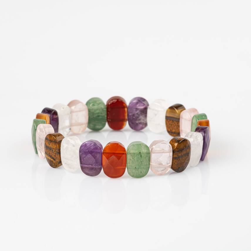 Çakra Bileklik Ametist, Kaplan Gözü, Akik, Kuvars, Pembe Kuvars, Aventurin - 4