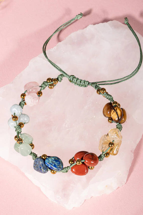 Çakra Bileklik BL-1293 Akuamarin, Jasper, Kaplan Gözü, Lapis, Pembe Kuvars, Sitrin - 2