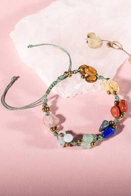 Çakra Bileklik BL-1293 Akuamarin, Jasper, Kaplan Gözü, Lapis, Pembe Kuvars, Sitrin - 3