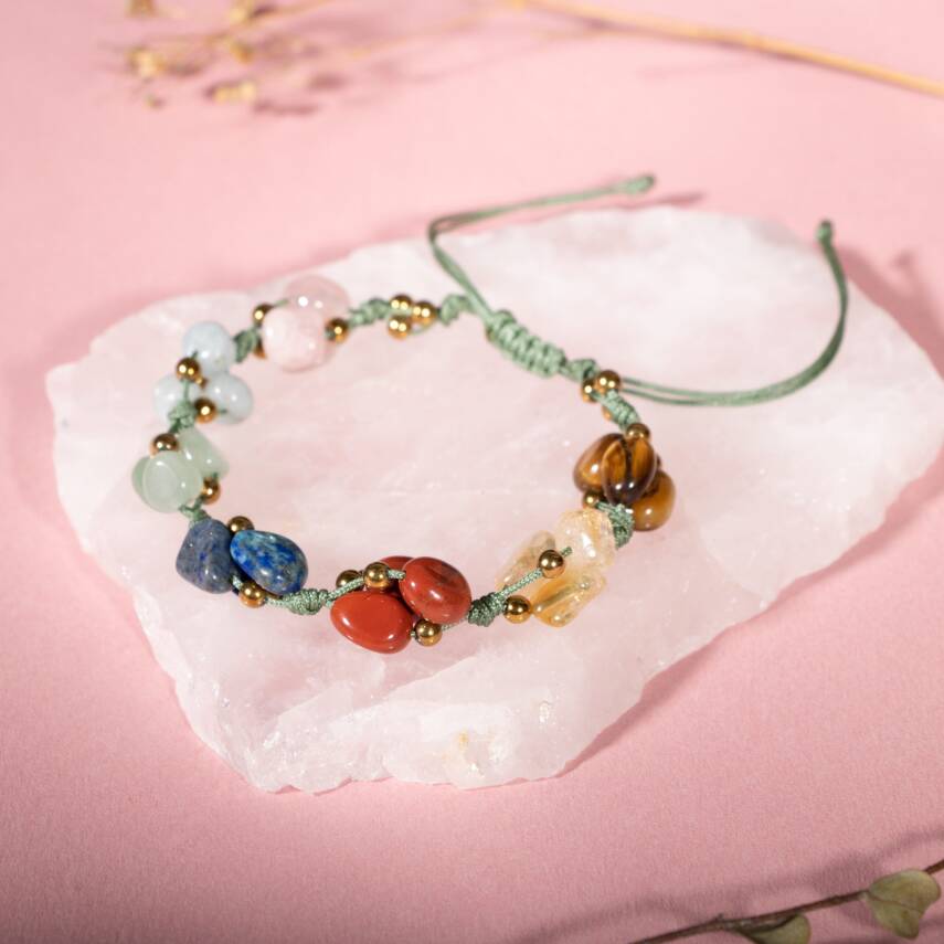 Çakra Bileklik BL-1293 Akuamarin, Jasper, Kaplan Gözü, Lapis, Pembe Kuvars, Sitrin - 5