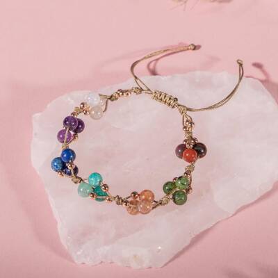 Çakra Bileklik BL-1294 Amazonit, Ametist, Ay Taşı, Güneş Taşı, Jasper, Lapis - Osmanlı Doğaltaş