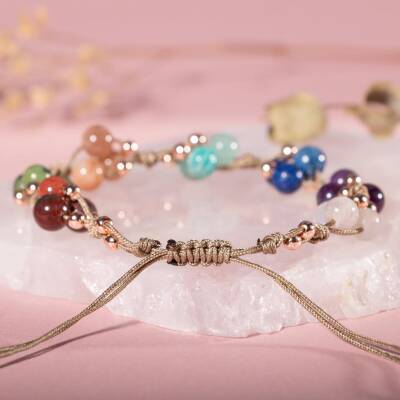 Çakra Bileklik BL-1294 Amazonit, Ametist, Ay Taşı, Güneş Taşı, Jasper, Lapis - 3