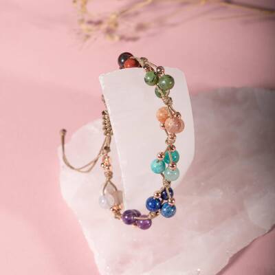 Çakra Bileklik BL-1294 Amazonit, Ametist, Ay Taşı, Güneş Taşı, Jasper, Lapis - 4