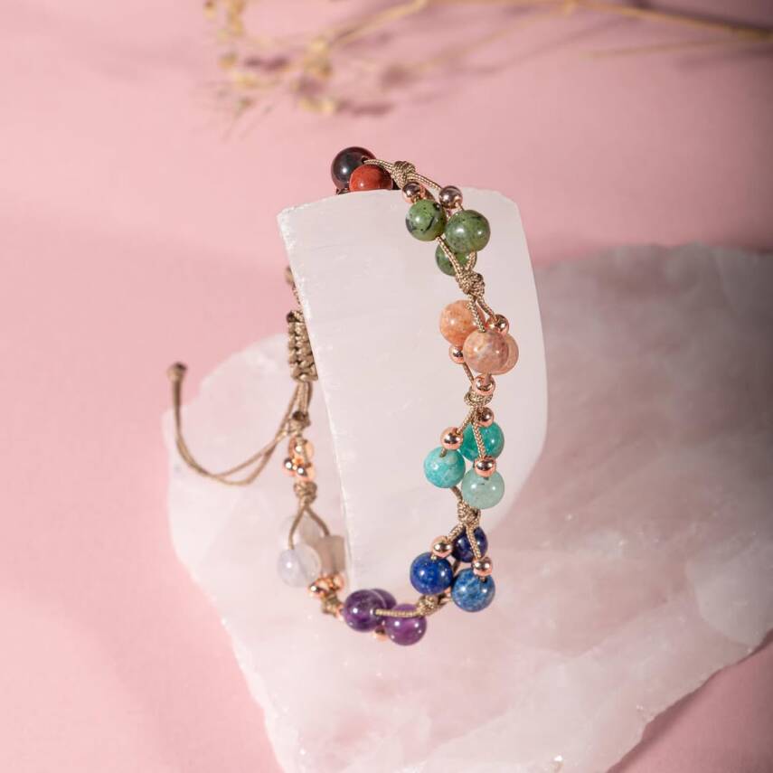 Çakra Bileklik BL-1294 Amazonit, Ametist, Ay Taşı, Güneş Taşı, Jasper, Lapis - 4