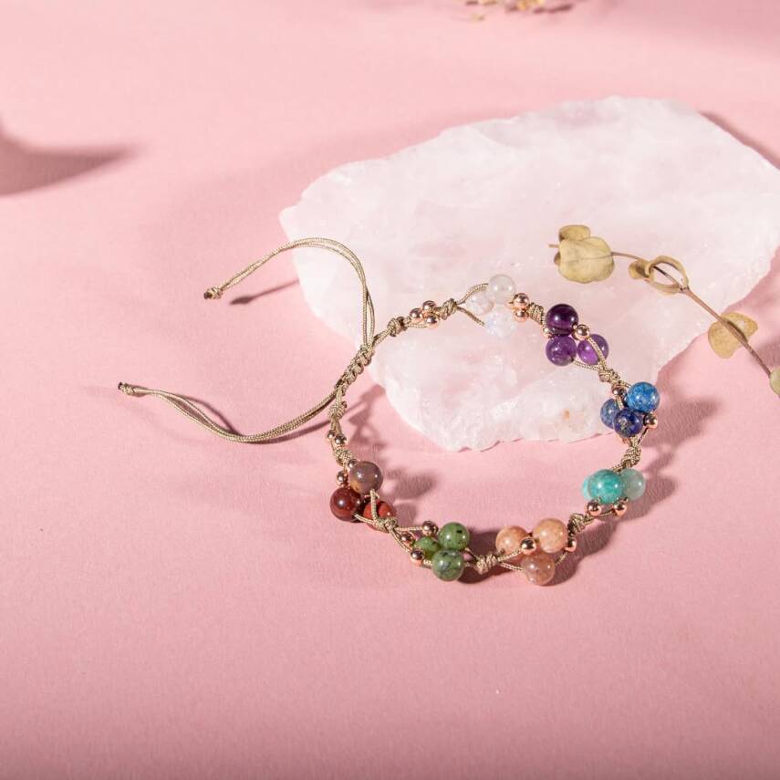 Çakra Bileklik BL-1294 Amazonit, Ametist, Ay Taşı, Güneş Taşı, Jasper, Lapis - 5