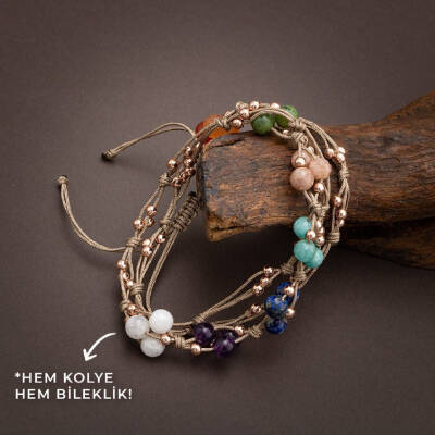 Çakra Doğal Taş Kolye ve Bileklik-Ay Taşı-Ametist-Lapis-Amazonit-Güneş Taşı-Yeşim-Akik - 3